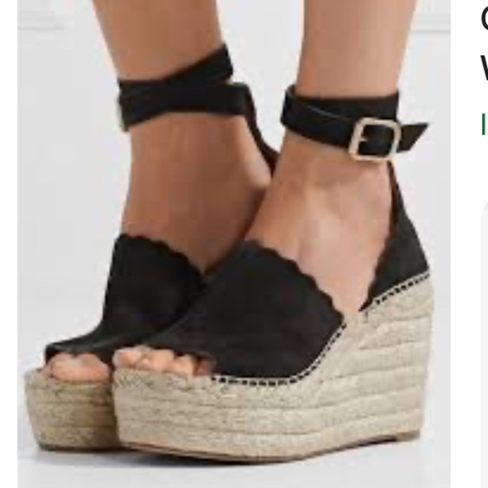 Black Suede Espadrille Wedge Sandals